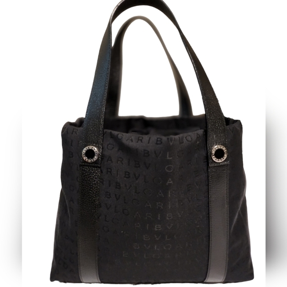 Authentic Bvlgari Canvas Monogram Tote with Leather Trim Black - Picture 1 of 14
